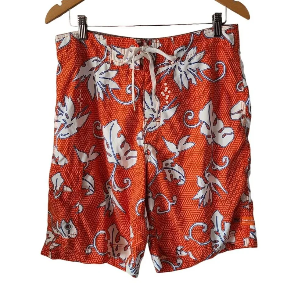 Billabong Y2K US Men's Size 33 Orange Hibiscus Aloha Board Shorts 9